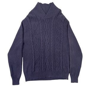 Kallspin Sweater Mens XL Blue Cable‎ Knit Shawl Collar Preppy Academia Old Money